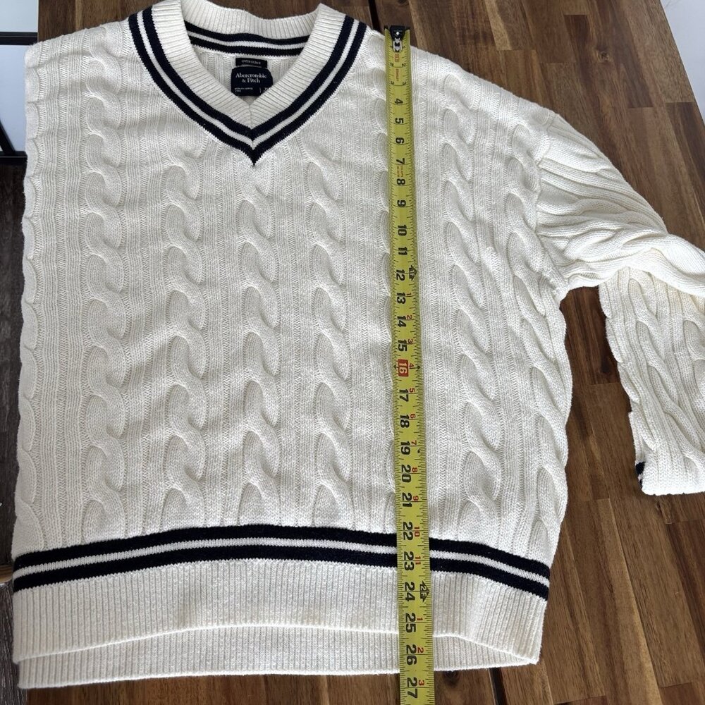 ABERCROMBIE & FITCH Cable knit Oversized Varsity Prep Sweater Women’s XL Tennis - Picture 13 of 13
